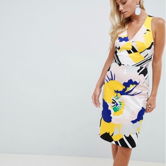 Karen Millen Dresses & Skirts - Karen Millen Blue and Yellow Midi Dress
